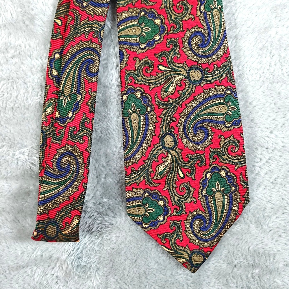 Vintage Polo Ralph Lauren Tie Men Red Blue Gold Paisley Floral Colorful Silk New